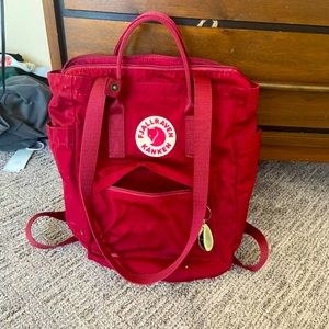 Totepack convertible into back pack with a padded base for a 13” laptop.